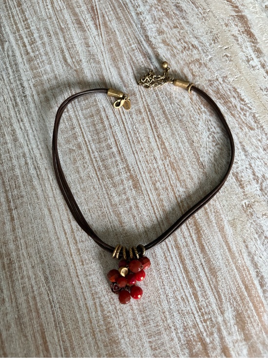 Chico's Jewelry - Chico’s Leather Cord Red Bead Cluster Necklace Grape Nature Earth Inspired